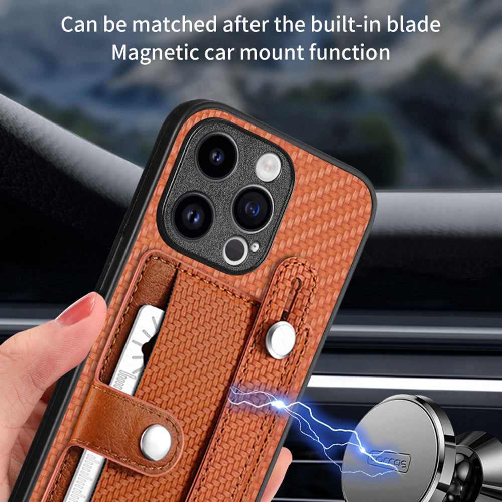 C1-01 For iPhone 15 Pro Case Wristband Design Card Holder Leather Coating Phone Back Cover C1-01 For iPhone 15 Pro Case Wristband Design Card Holder Leather Coating Phone Back Cover